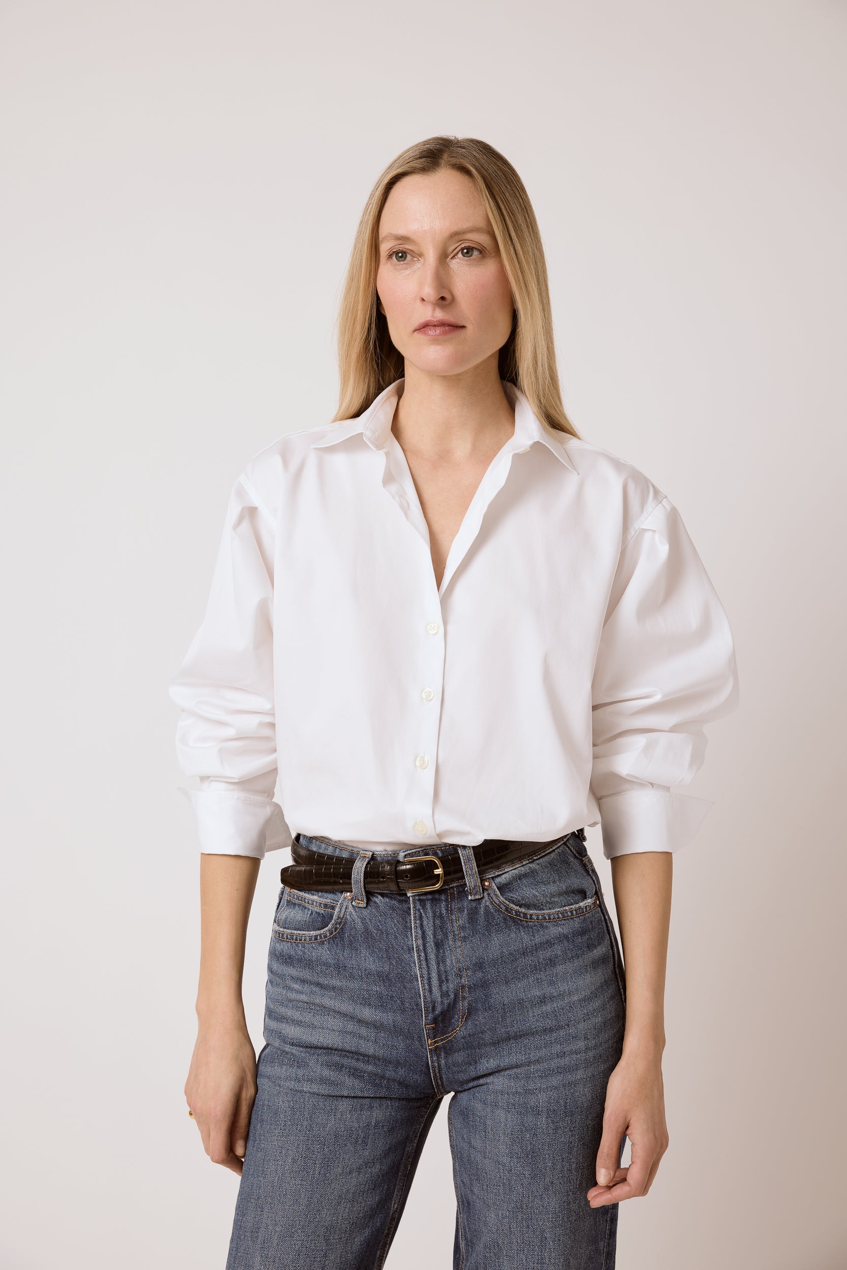 T.Line Isabel Shirt in White | On Model Close Up