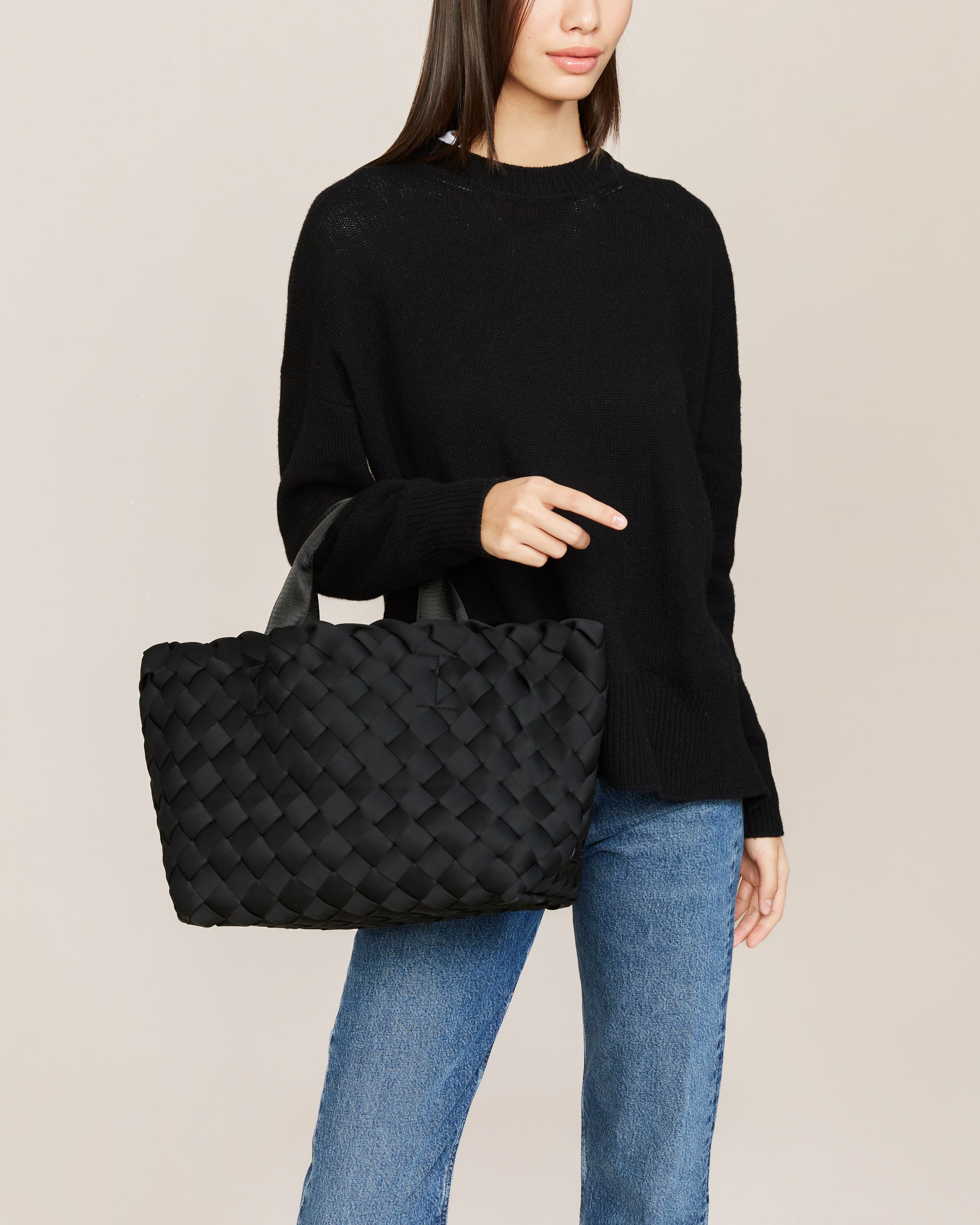 Tangier Medium Tote in Onyx | On Model Close Up