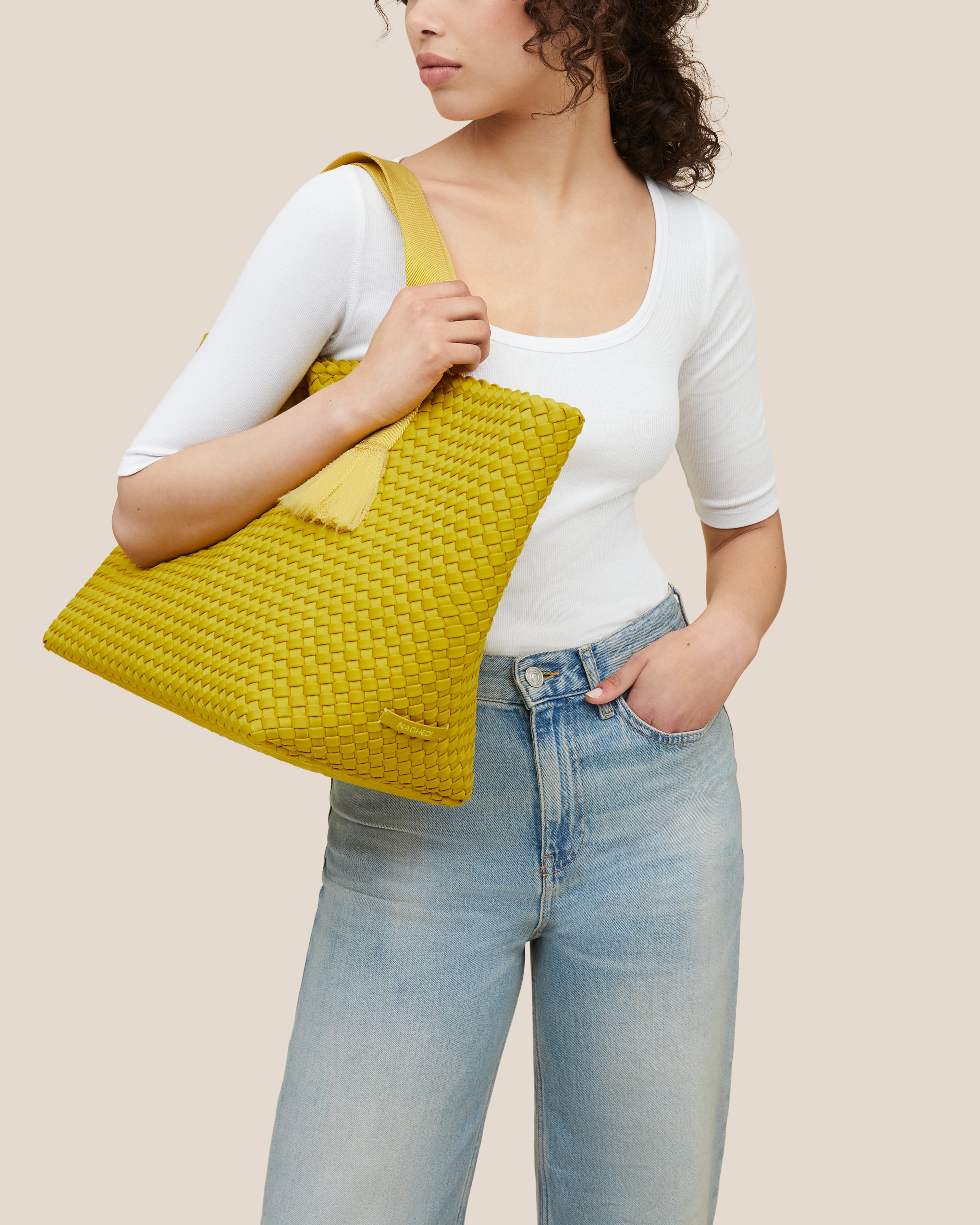 Tulum Large Tote | Ochre - Model Close Up