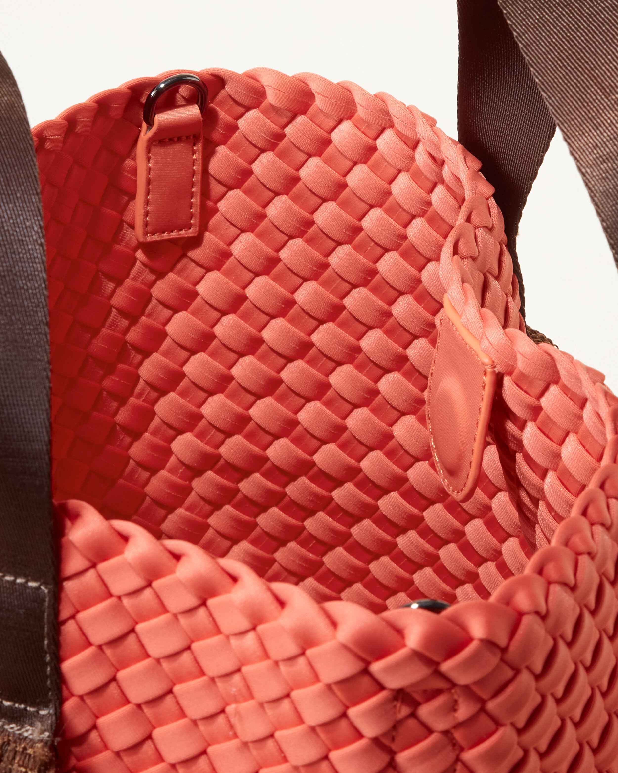 Interior close-up of Tulum Tote in Bonaire showing its open top with magnetic snap closure, and unlined interior.