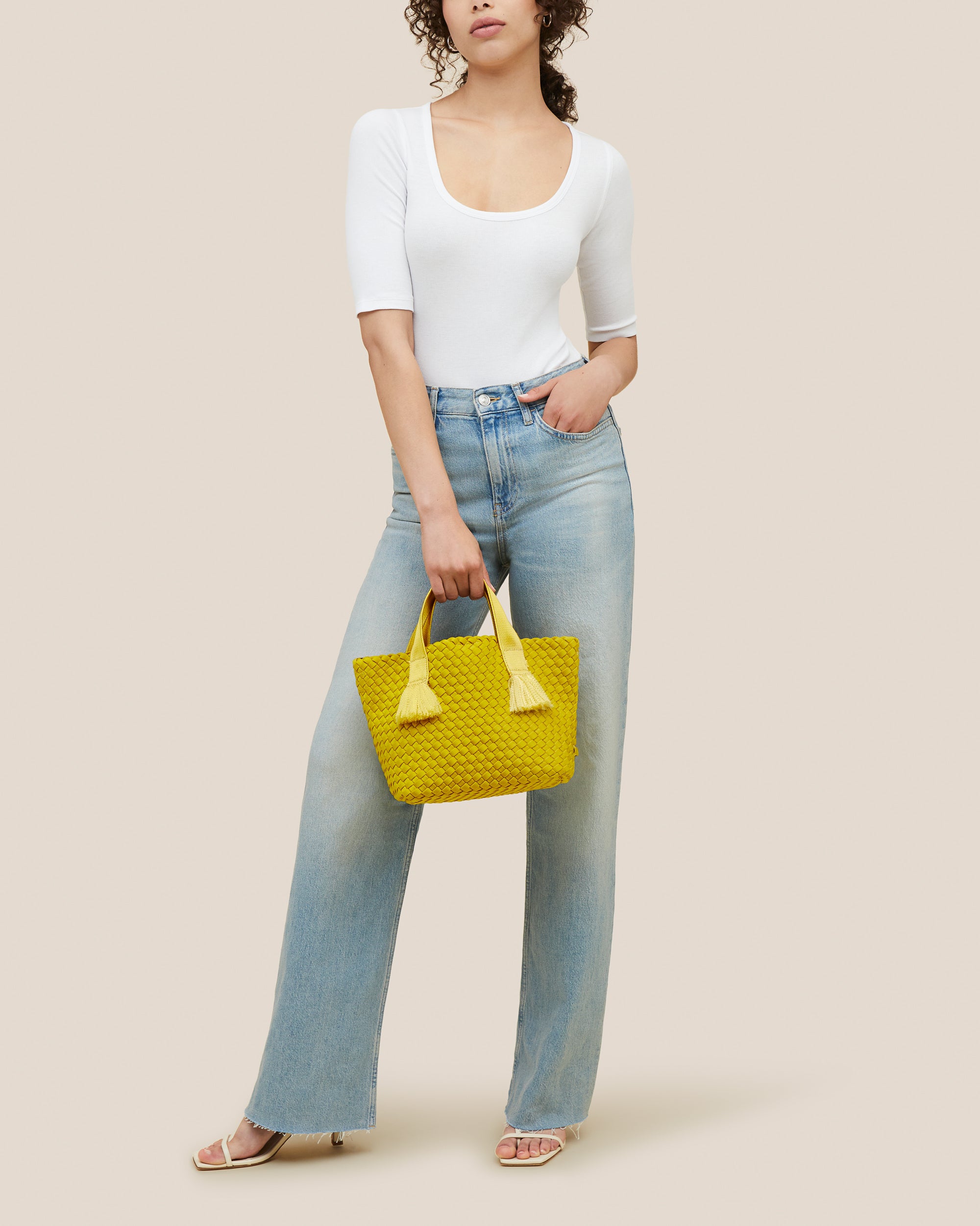 Tulum Small Tote in Ochre | On Model Full Body