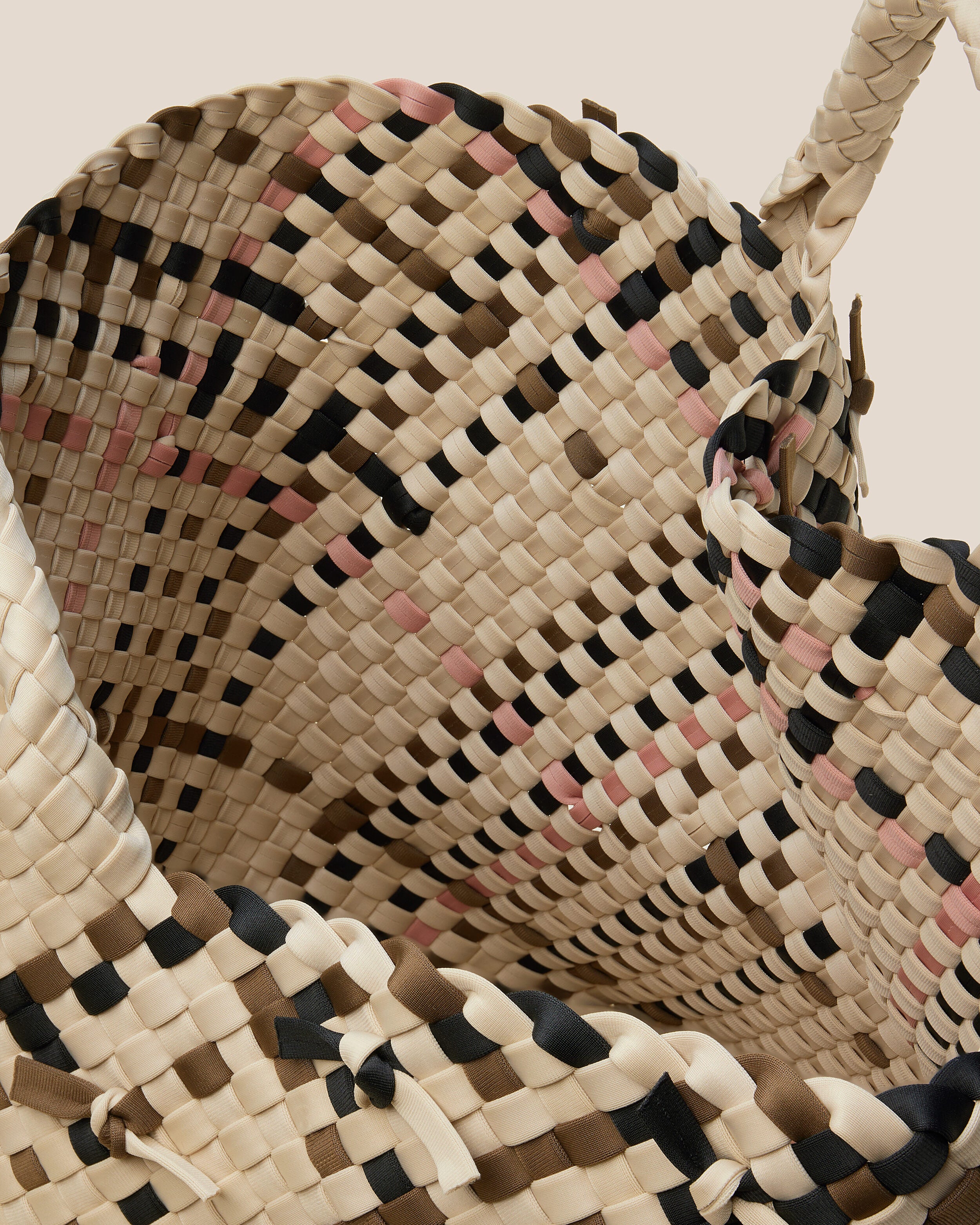 Interior close-up of St. Barths Tote in Quartz showing its open top, and unlined interior.