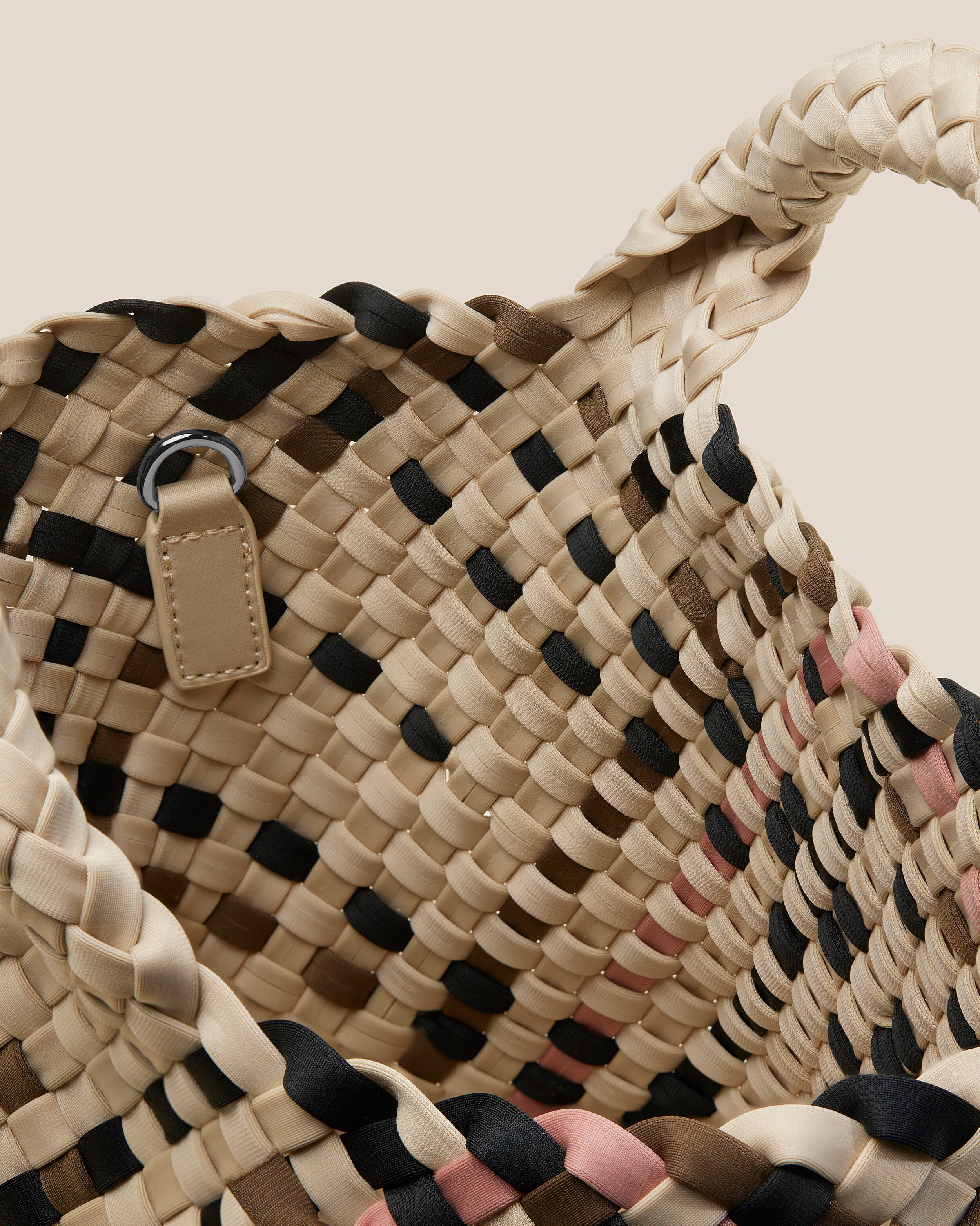 Interior close-up of St. Barths Tote in Quartz showing its open top, and unlined interior.