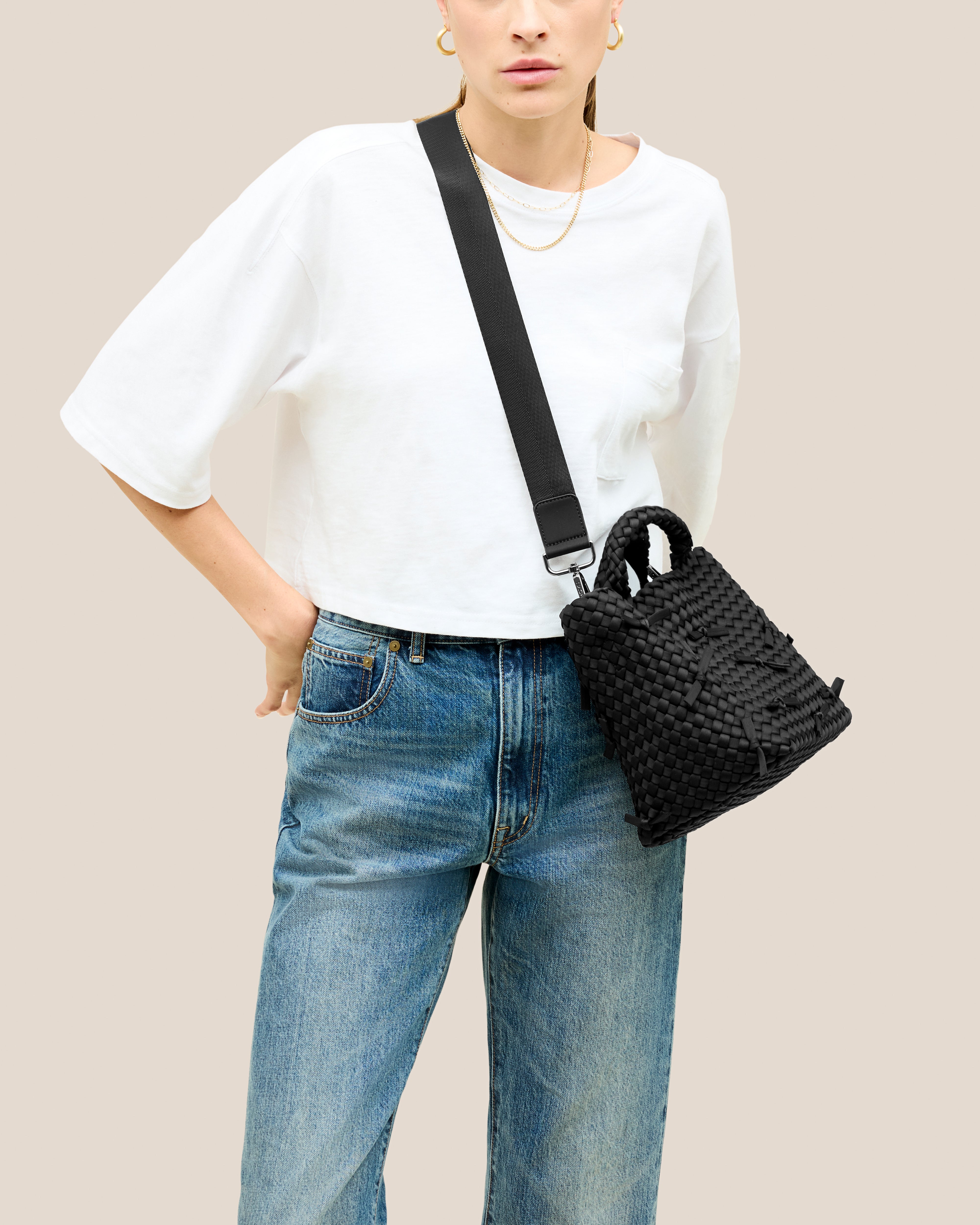 Waste Not St. Barths Small Tote | Onyx | On Model Close